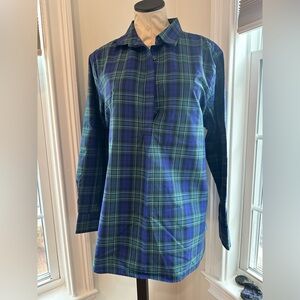 Lands' End Blue and Green Plaid Casual Shirt